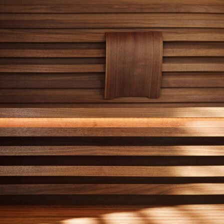lounge walnoot zitvlak houten sauna binnenzijde