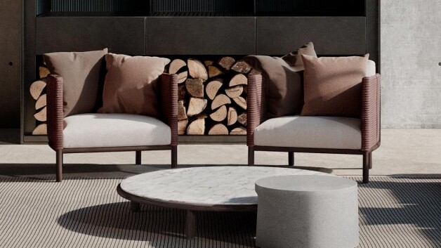 kettal giro centretable loungezetels met houthaard achter