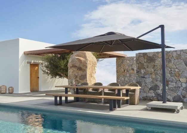 jardinico kingston grijze parasol square over eetbank