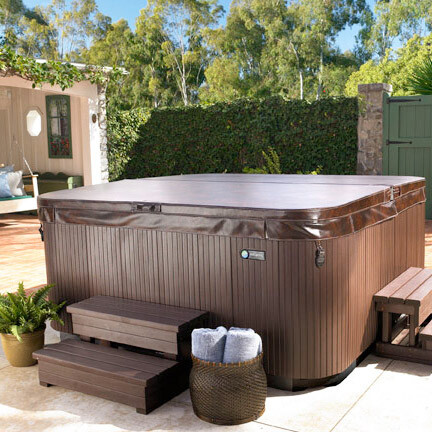 highlife vóór 2014 summit bruine hoge jacuzzi met cover op tegelvloer